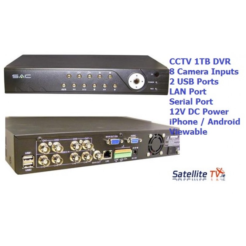 iPhone / Android Ready. 8CH DVR with 1TB Internal HDD