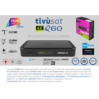 Tivusat 4K UHD Satellite Receiver + Card - Free Italian TV