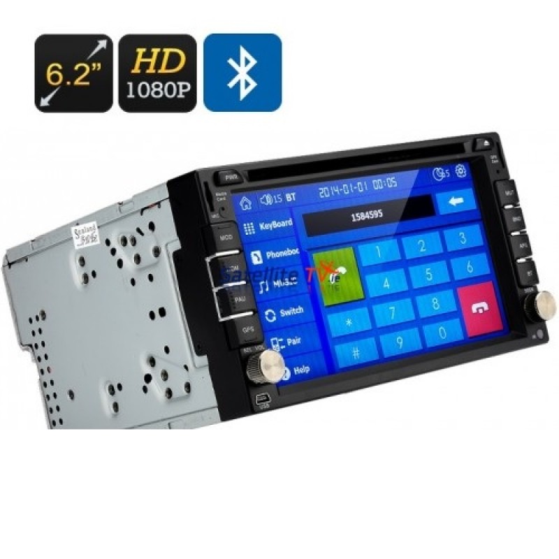 Van DVD Player - 6.2 Inch Screen, 2 DIN, GPS, Region Free, 1080P, 4 X 45 Watt Speakers, Bluetooth, Touch Screen